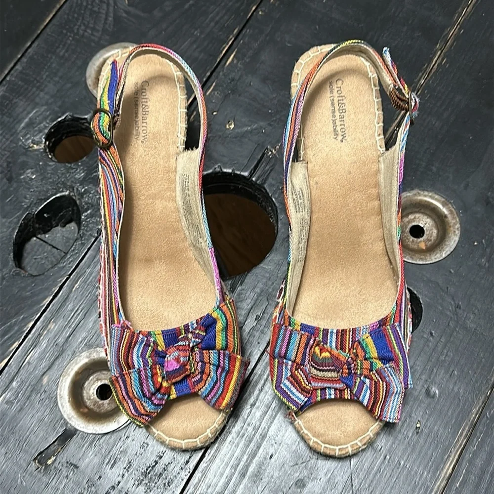 Kohl's Croft & Barrow Sole Sensability Frida Red Multi Striped Espadrille Pumps